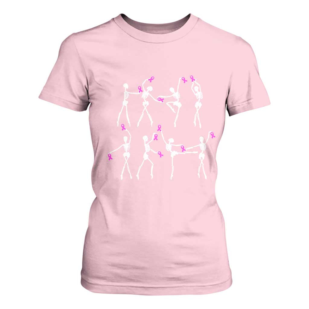 Pink Ribbon Breast Cancer Support T Shirt For Women Skeleton Ballerinas Ballet Dance Cute Halloween