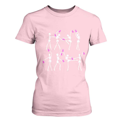 Pink Ribbon Breast Cancer Support T Shirt For Women Skeleton Ballerinas Ballet Dance Cute Halloween