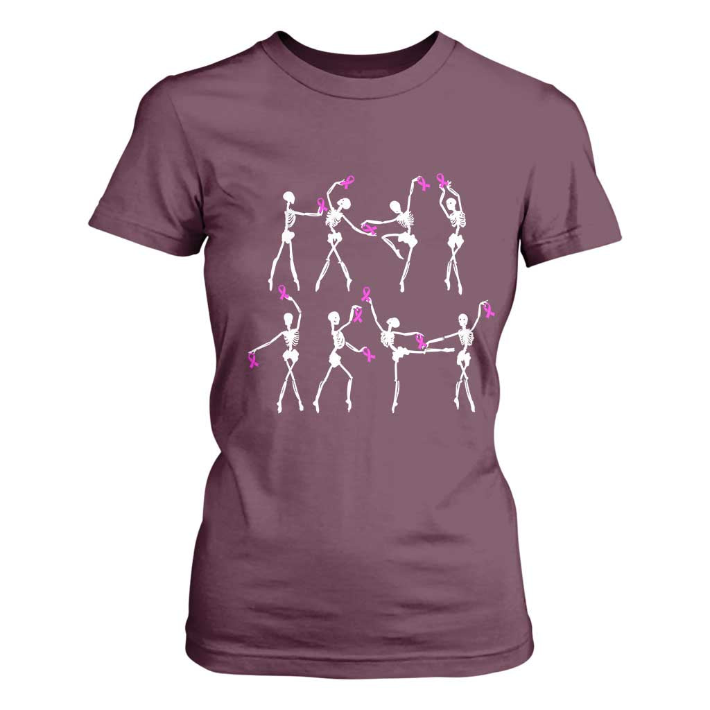 Pink Ribbon Breast Cancer Support T Shirt For Women Skeleton Ballerinas Ballet Dance Cute Halloween