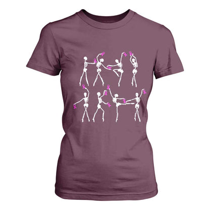 Pink Ribbon Breast Cancer Support T Shirt For Women Skeleton Ballerinas Ballet Dance Cute Halloween
