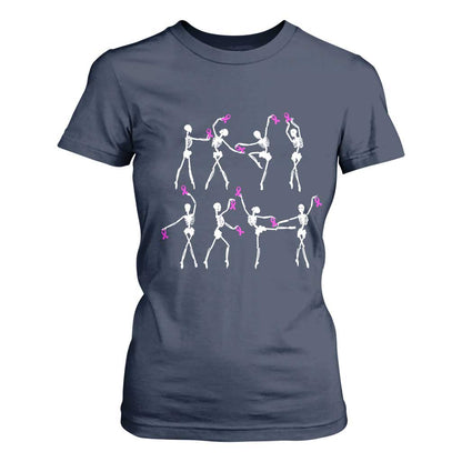 Pink Ribbon Breast Cancer Support T Shirt For Women Skeleton Ballerinas Ballet Dance Cute Halloween