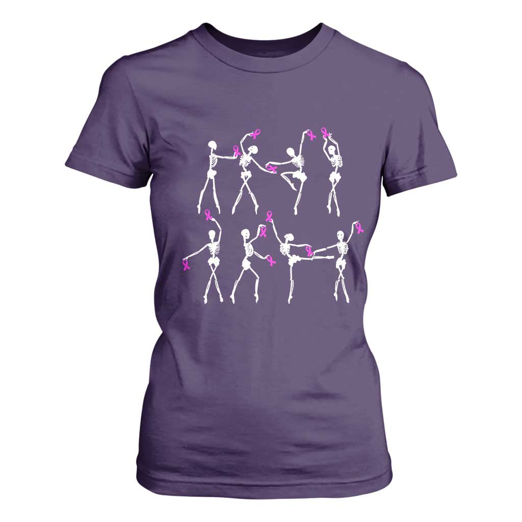 Pink Ribbon Breast Cancer Support T Shirt For Women Skeleton Ballerinas Ballet Dance Cute Halloween