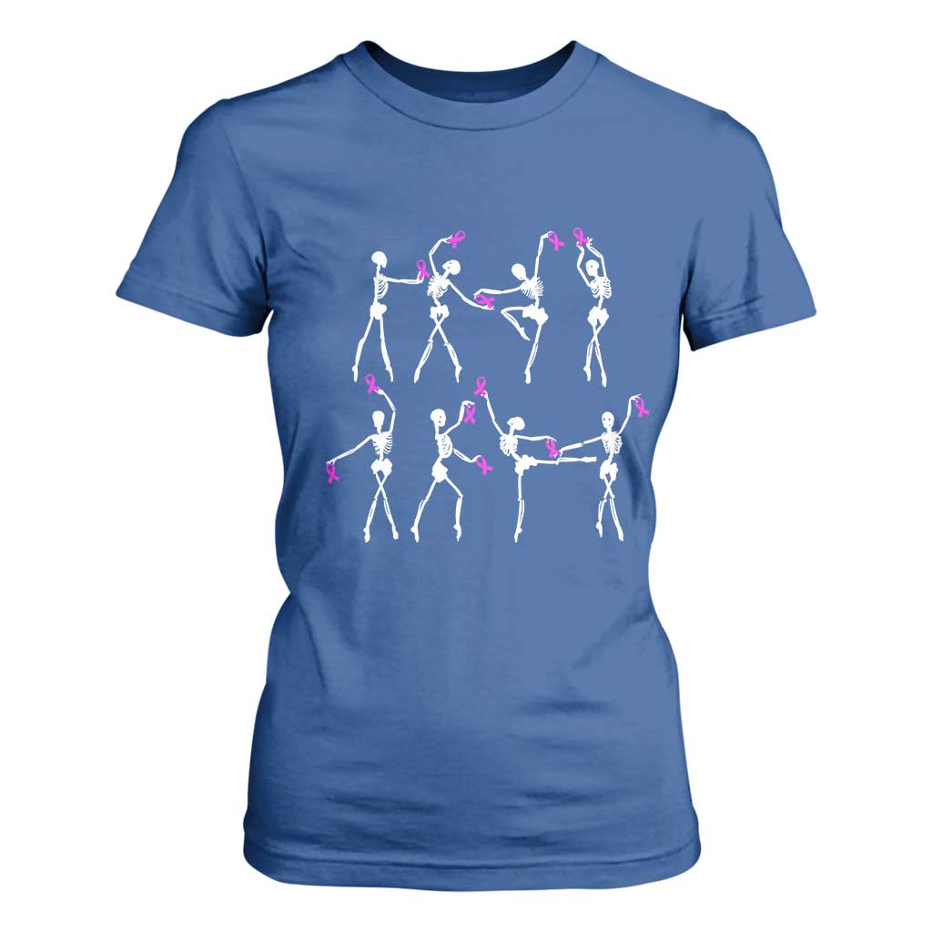 Pink Ribbon Breast Cancer Support T Shirt For Women Skeleton Ballerinas Ballet Dance Cute Halloween