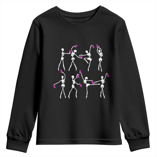Pink Ribbon Breast Cancer Support Youth Sweatshirt Skeleton Ballerinas Ballet Dance Cute Halloween