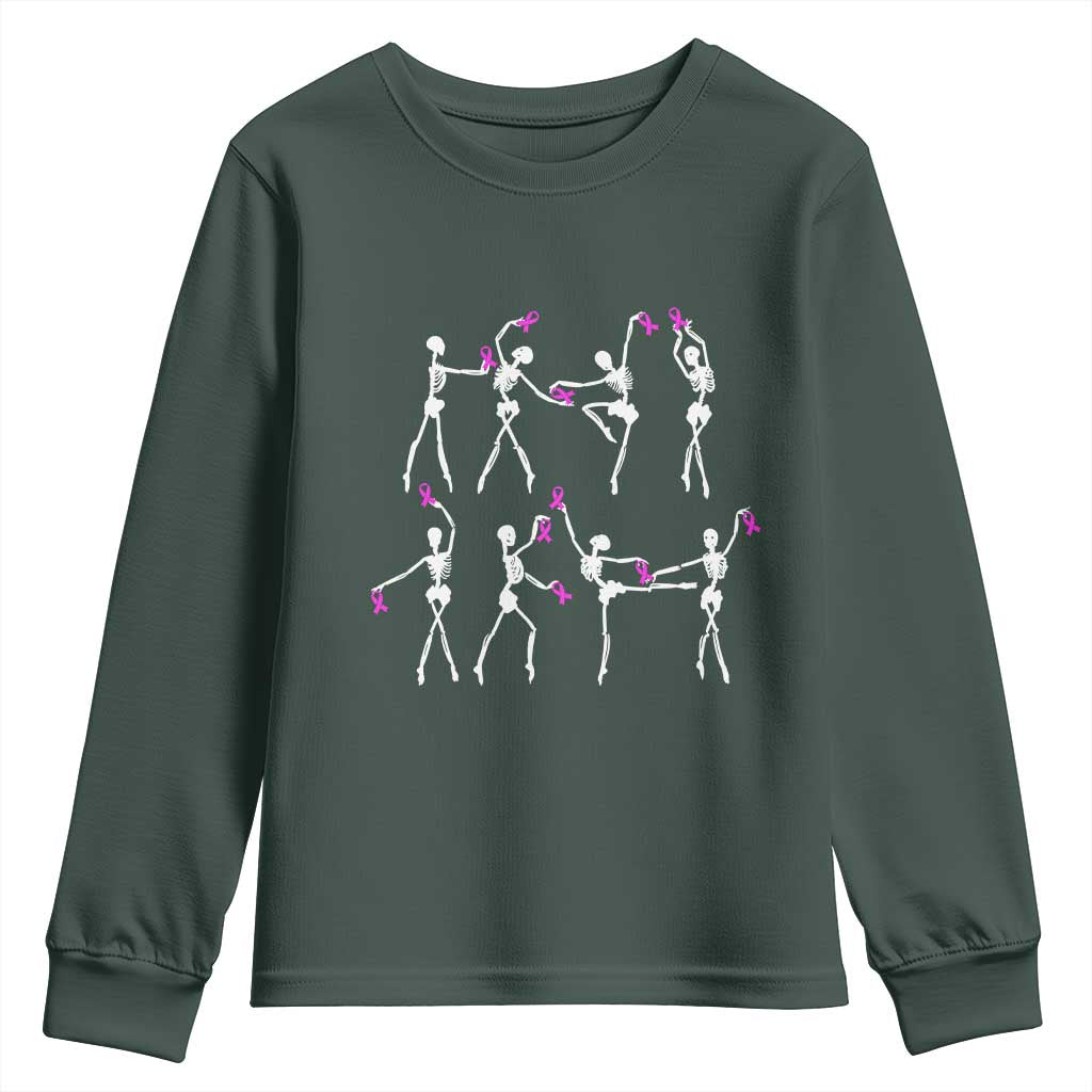 Pink Ribbon Breast Cancer Support Youth Sweatshirt Skeleton Ballerinas Ballet Dance Cute Halloween