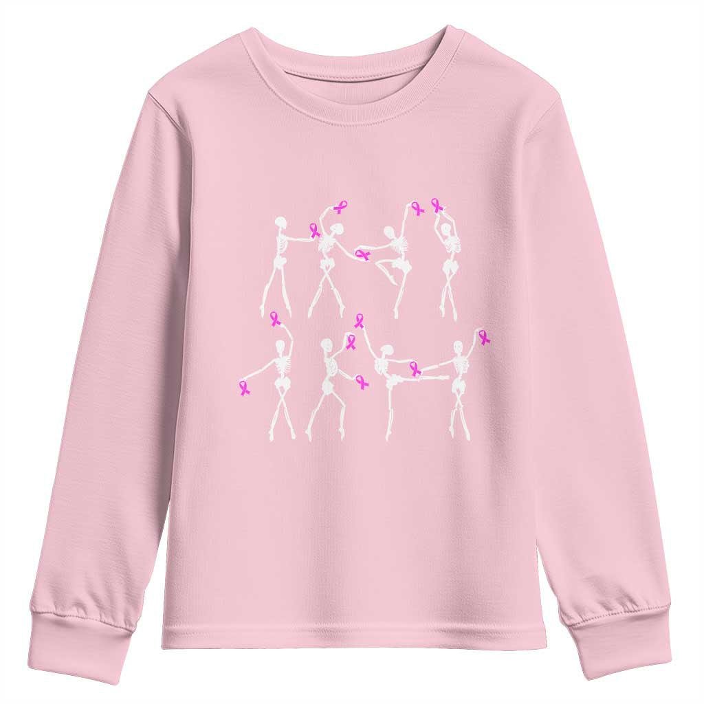 Pink Ribbon Breast Cancer Support Youth Sweatshirt Skeleton Ballerinas Ballet Dance Cute Halloween