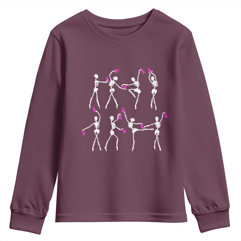 Pink Ribbon Breast Cancer Support Youth Sweatshirt Skeleton Ballerinas Ballet Dance Cute Halloween