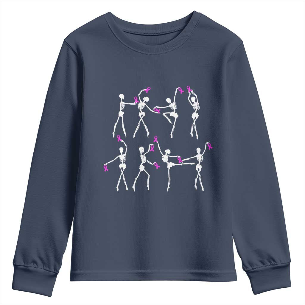 Pink Ribbon Breast Cancer Support Youth Sweatshirt Skeleton Ballerinas Ballet Dance Cute Halloween