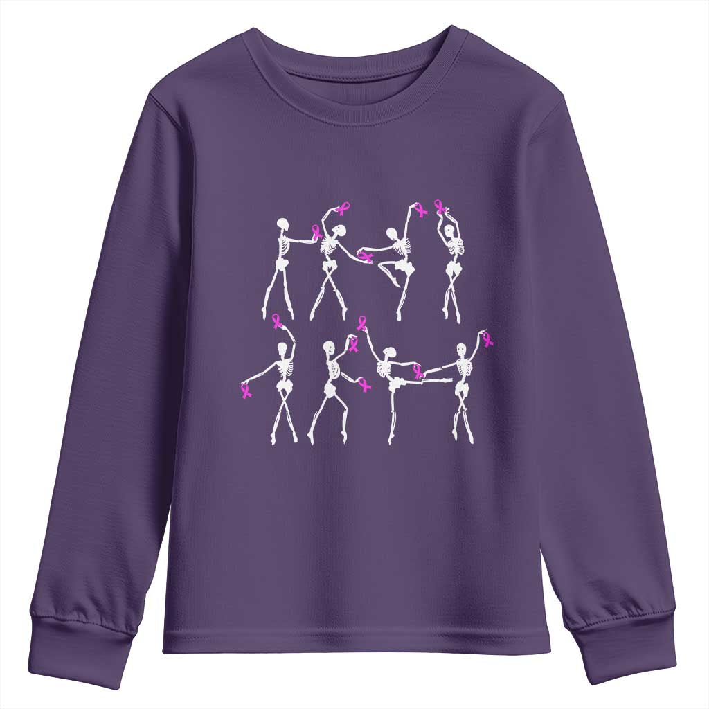 Pink Ribbon Breast Cancer Support Youth Sweatshirt Skeleton Ballerinas Ballet Dance Cute Halloween