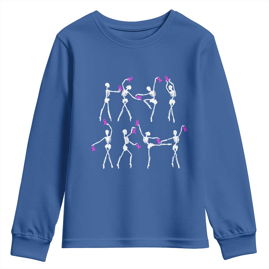 Pink Ribbon Breast Cancer Support Youth Sweatshirt Skeleton Ballerinas Ballet Dance Cute Halloween