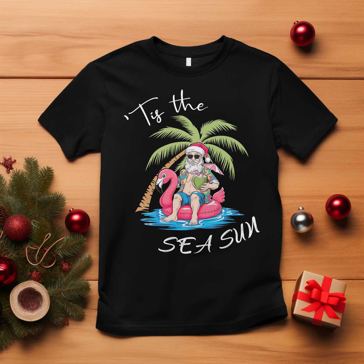 hawaiian-christmas-hawaii-santa-t-shirt-tis-the-sea-sun-beach-hawaii-xmas-in-july-tropical-xmas-gift-family-holiday