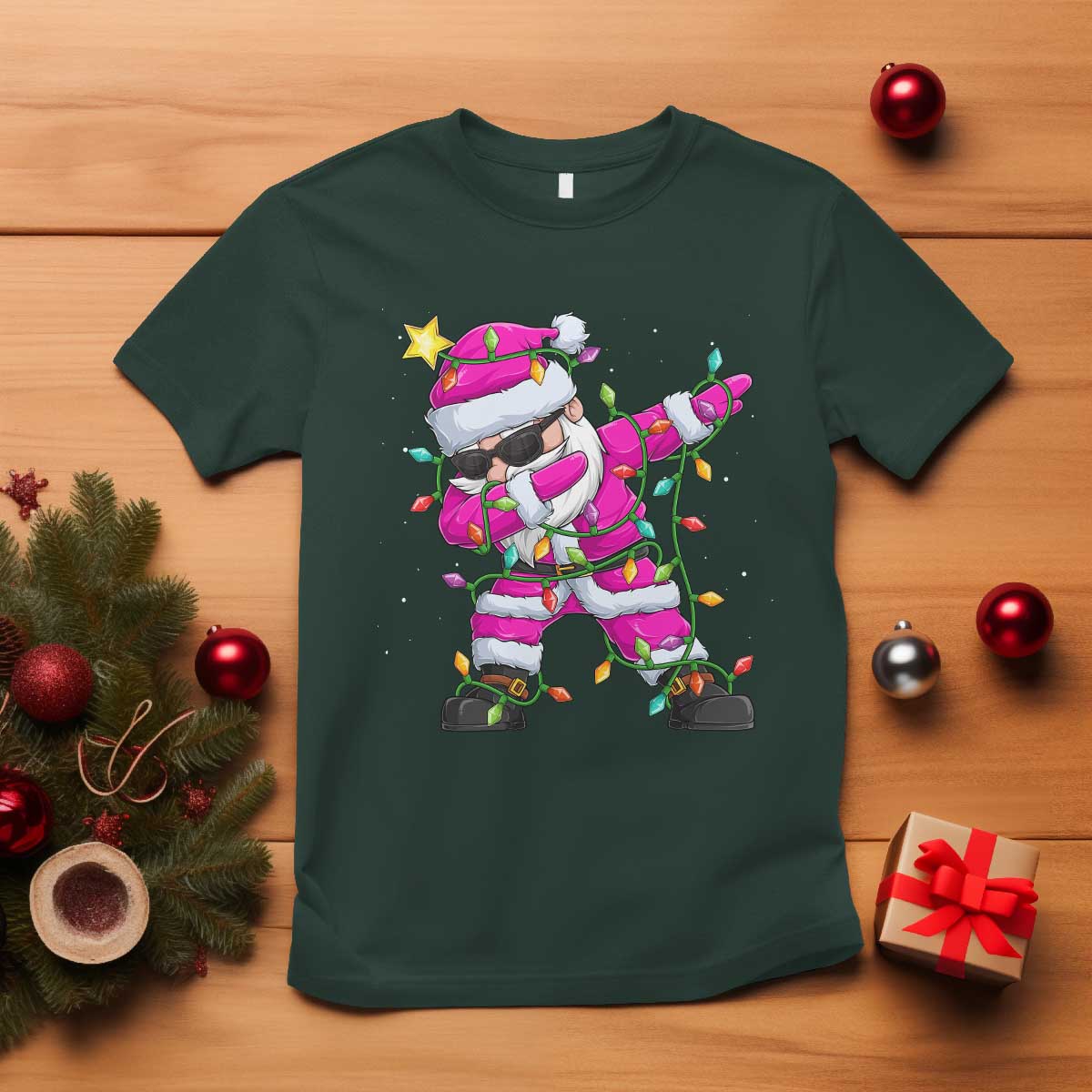 dabbing-santa-t-shirt-xmas-lights-pink-christmas-gifts