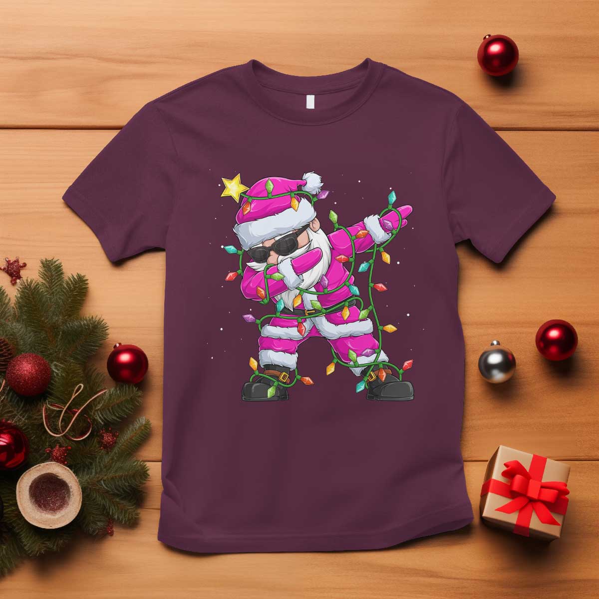 dabbing-santa-t-shirt-xmas-lights-pink-christmas-gifts