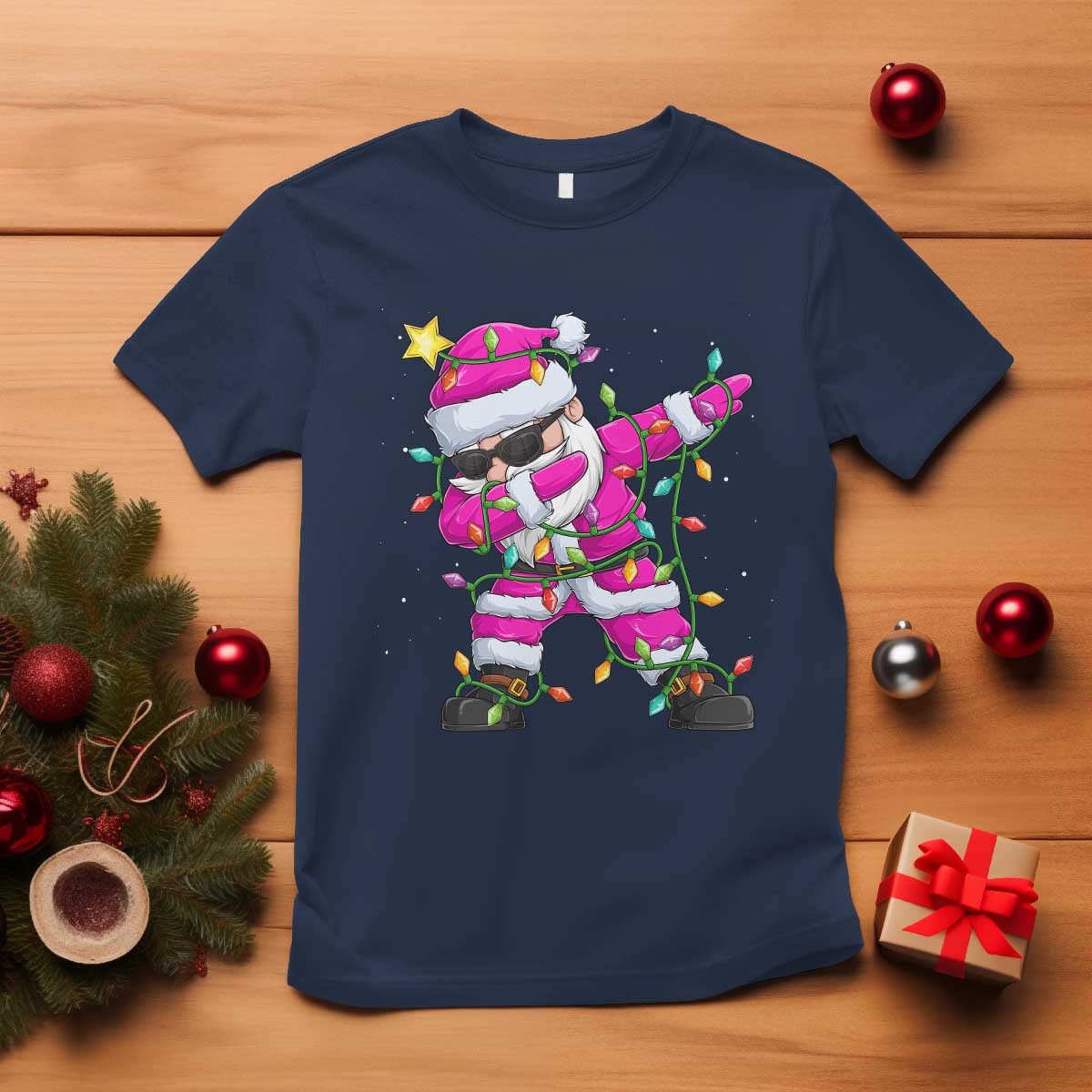 dabbing-santa-t-shirt-xmas-lights-pink-christmas-gifts