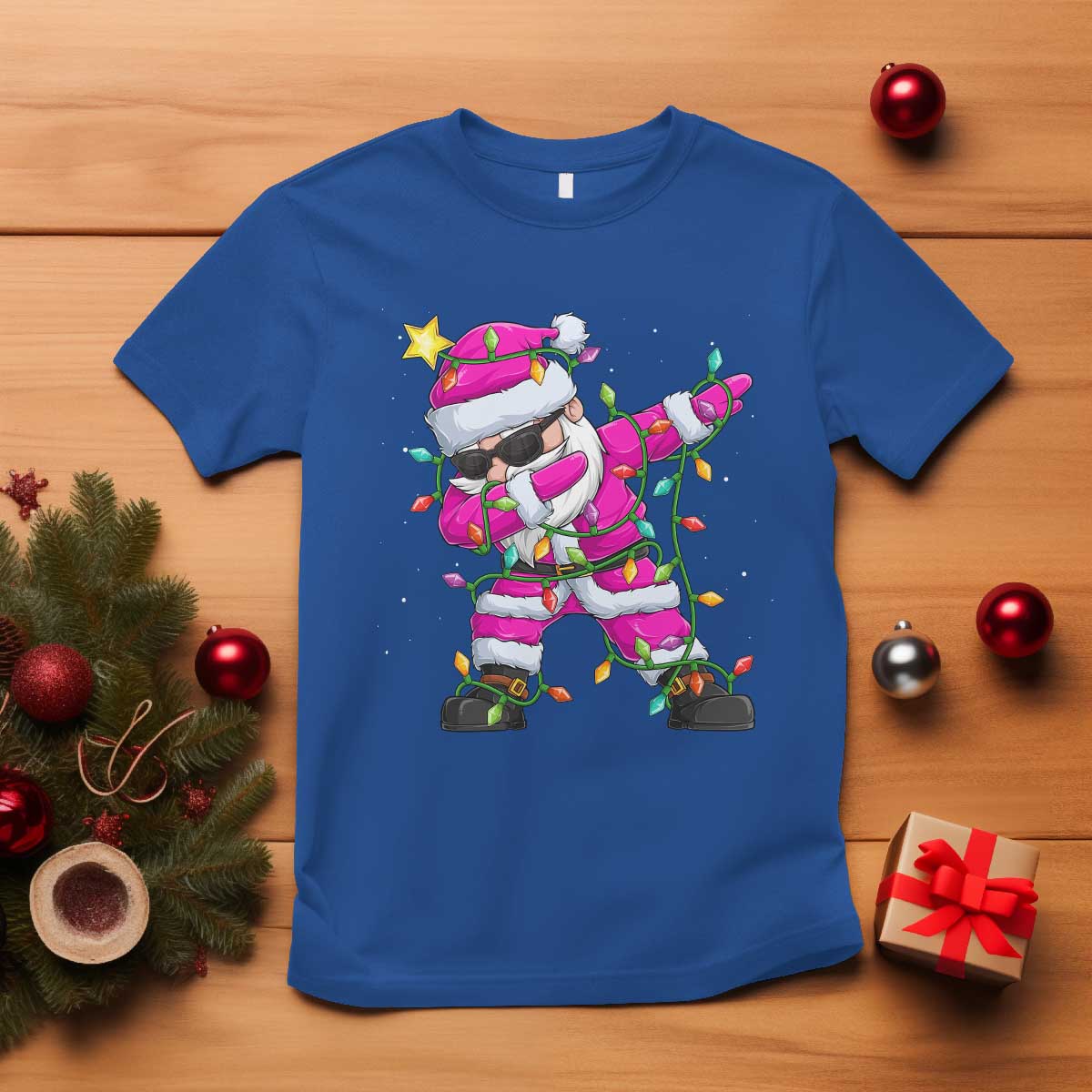 dabbing-santa-t-shirt-xmas-lights-pink-christmas-gifts