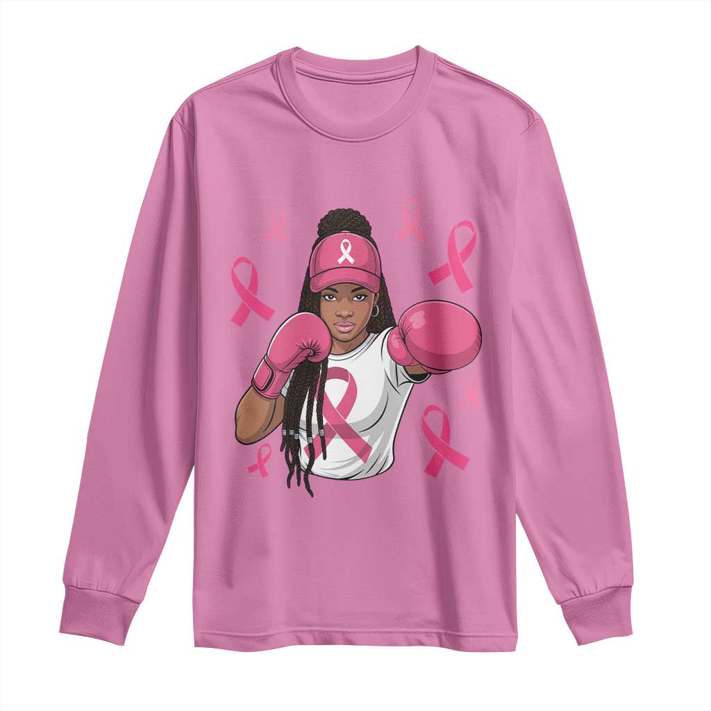 Black Women Fight Breast Cancer Support Long Sleeve Shirt Pink Ribbon African American