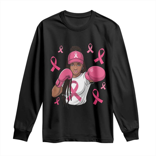 Black Women Fight Breast Cancer Support Long Sleeve Shirt Pink Ribbon African American