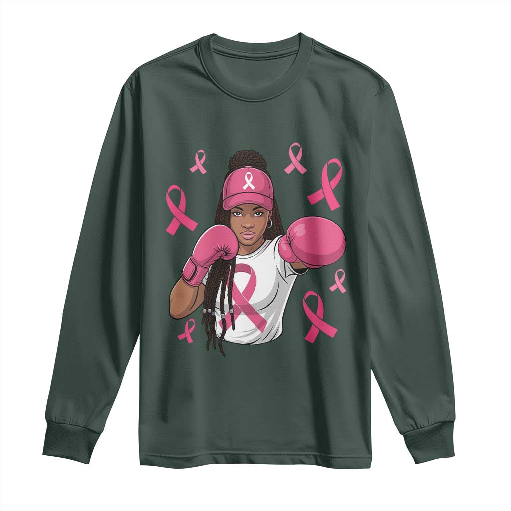 Black Women Fight Breast Cancer Support Long Sleeve Shirt Pink Ribbon African American