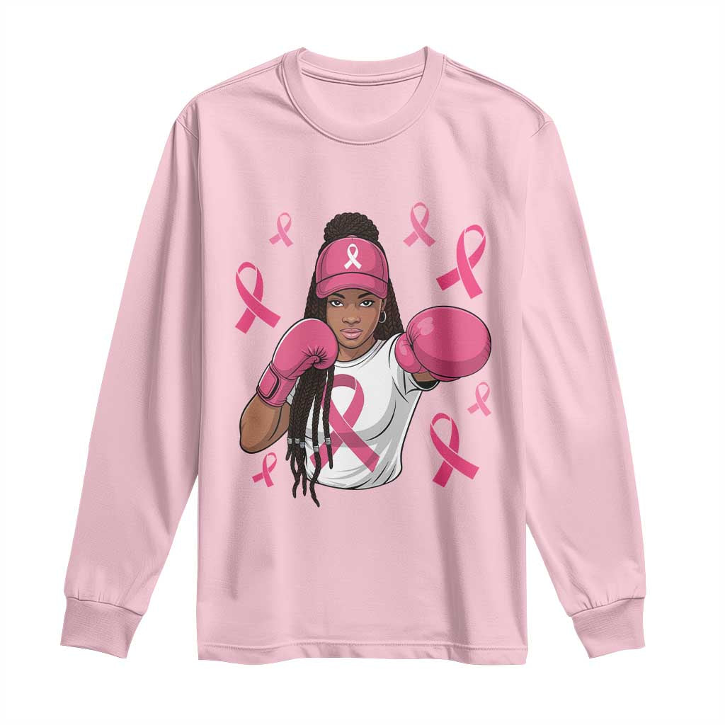 Black Women Fight Breast Cancer Support Long Sleeve Shirt Pink Ribbon African American