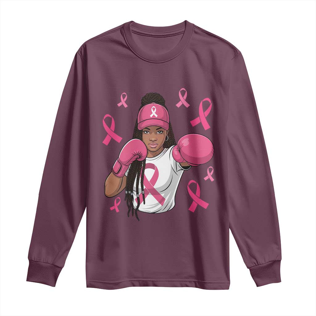Black Women Fight Breast Cancer Support Long Sleeve Shirt Pink Ribbon African American