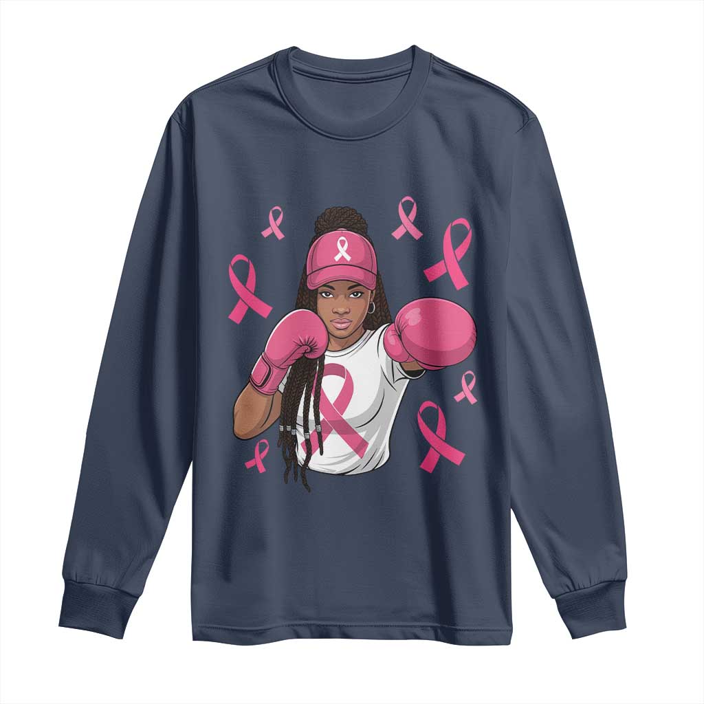 Black Women Fight Breast Cancer Support Long Sleeve Shirt Pink Ribbon African American