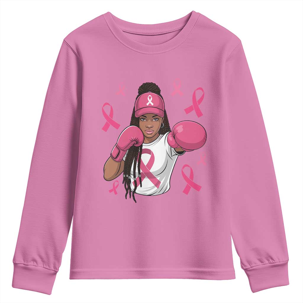 Black Women Fight Breast Cancer Support Youth Sweatshirt Pink Ribbon African American