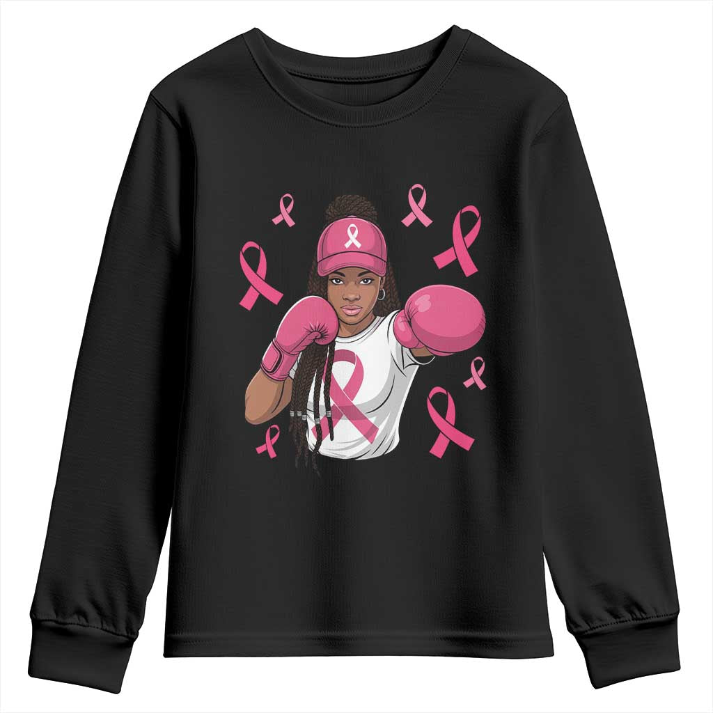 Black Women Fight Breast Cancer Support Youth Sweatshirt Pink Ribbon African American