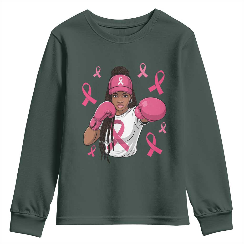 Black Women Fight Breast Cancer Support Youth Sweatshirt Pink Ribbon African American