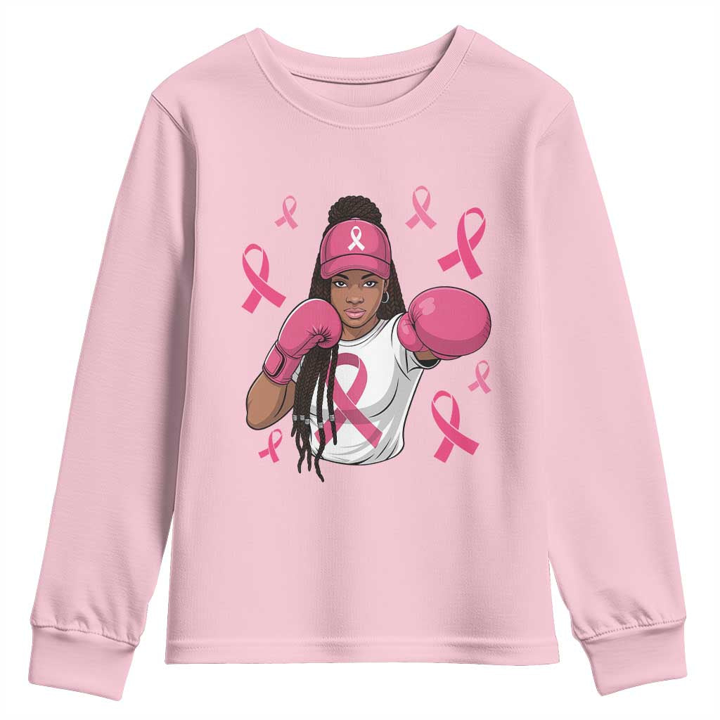 Black Women Fight Breast Cancer Support Youth Sweatshirt Pink Ribbon African American