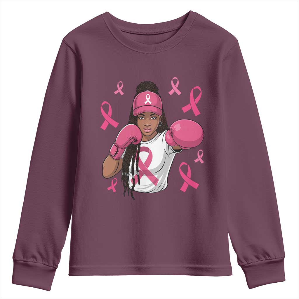 Black Women Fight Breast Cancer Support Youth Sweatshirt Pink Ribbon African American