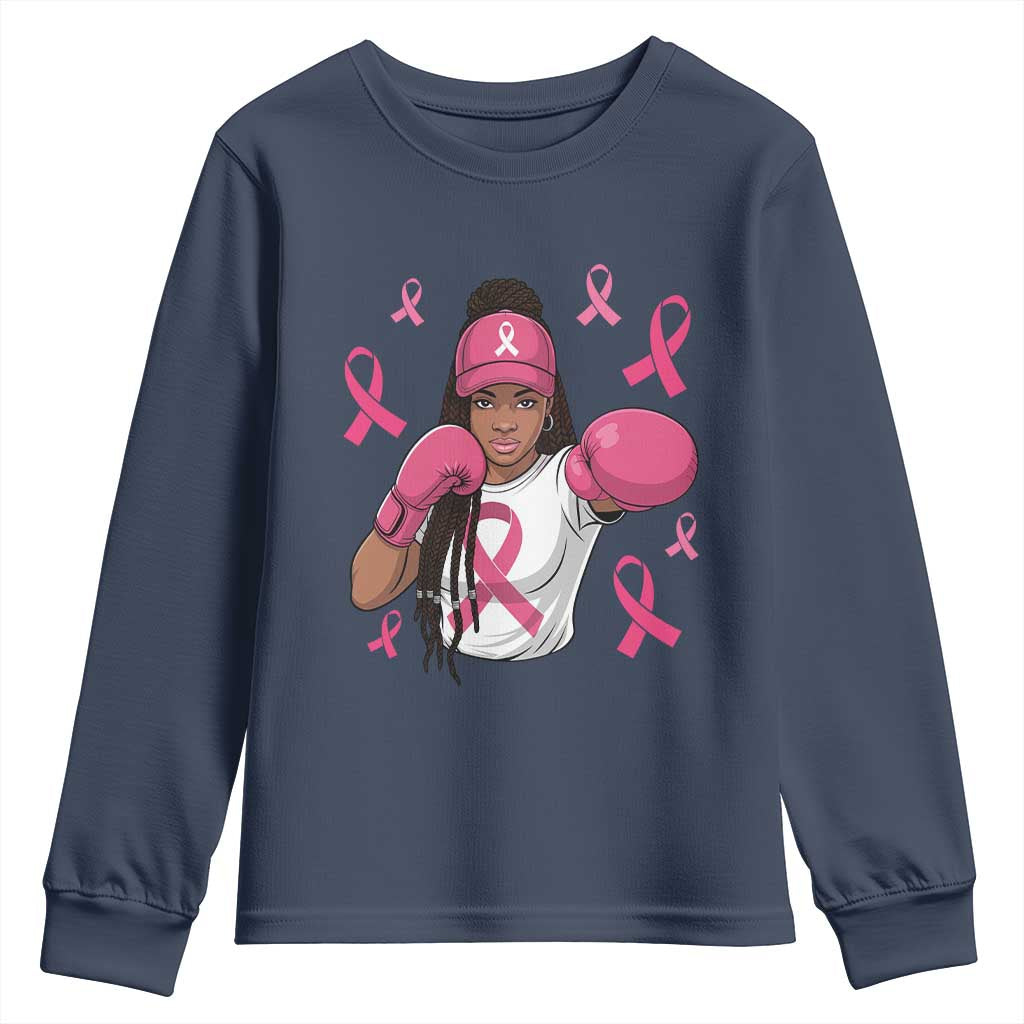 Black Women Fight Breast Cancer Support Youth Sweatshirt Pink Ribbon African American