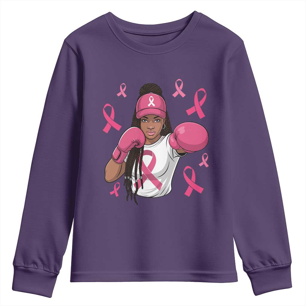 Black Women Fight Breast Cancer Support Youth Sweatshirt Pink Ribbon African American