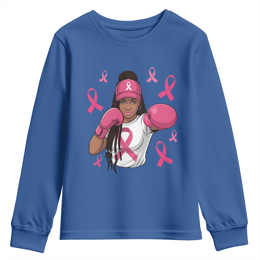 Black Women Fight Breast Cancer Support Youth Sweatshirt Pink Ribbon African American