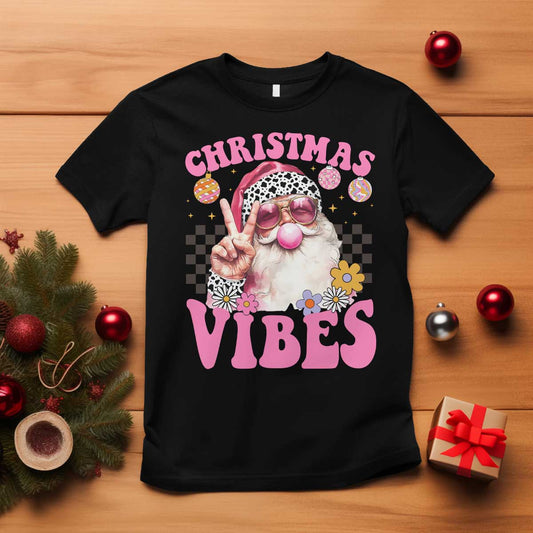retro-christmas-santa-t-shirt-pink-xmas-vibes-groovy-santa-claus-womens-kids-girls-gifts