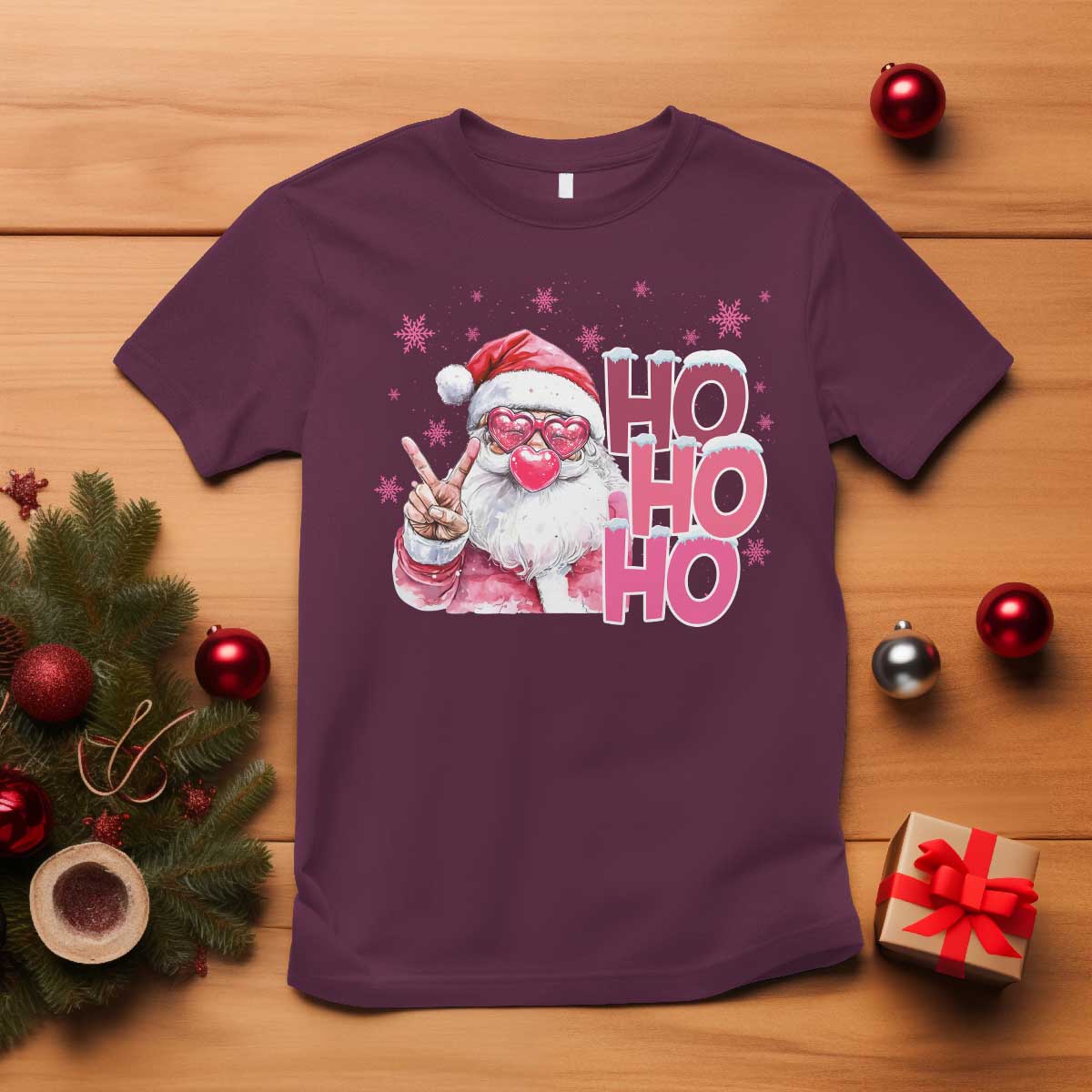 christmas-couple-matching-t-shirt-pink-santa-claus-ho-ho-ho
