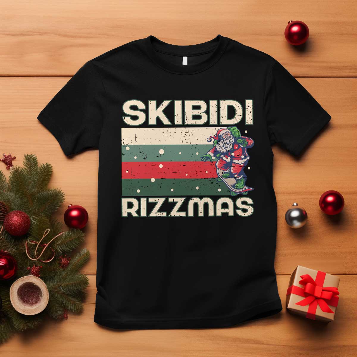 funny-christmas-t-shirt-skibidi-rizzmas-rizz-santa-clause-skating-board-xmas-retro-stripe
