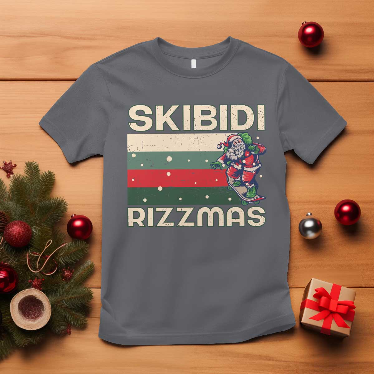 funny-christmas-t-shirt-skibidi-rizzmas-rizz-santa-clause-skating-board-xmas-retro-stripe