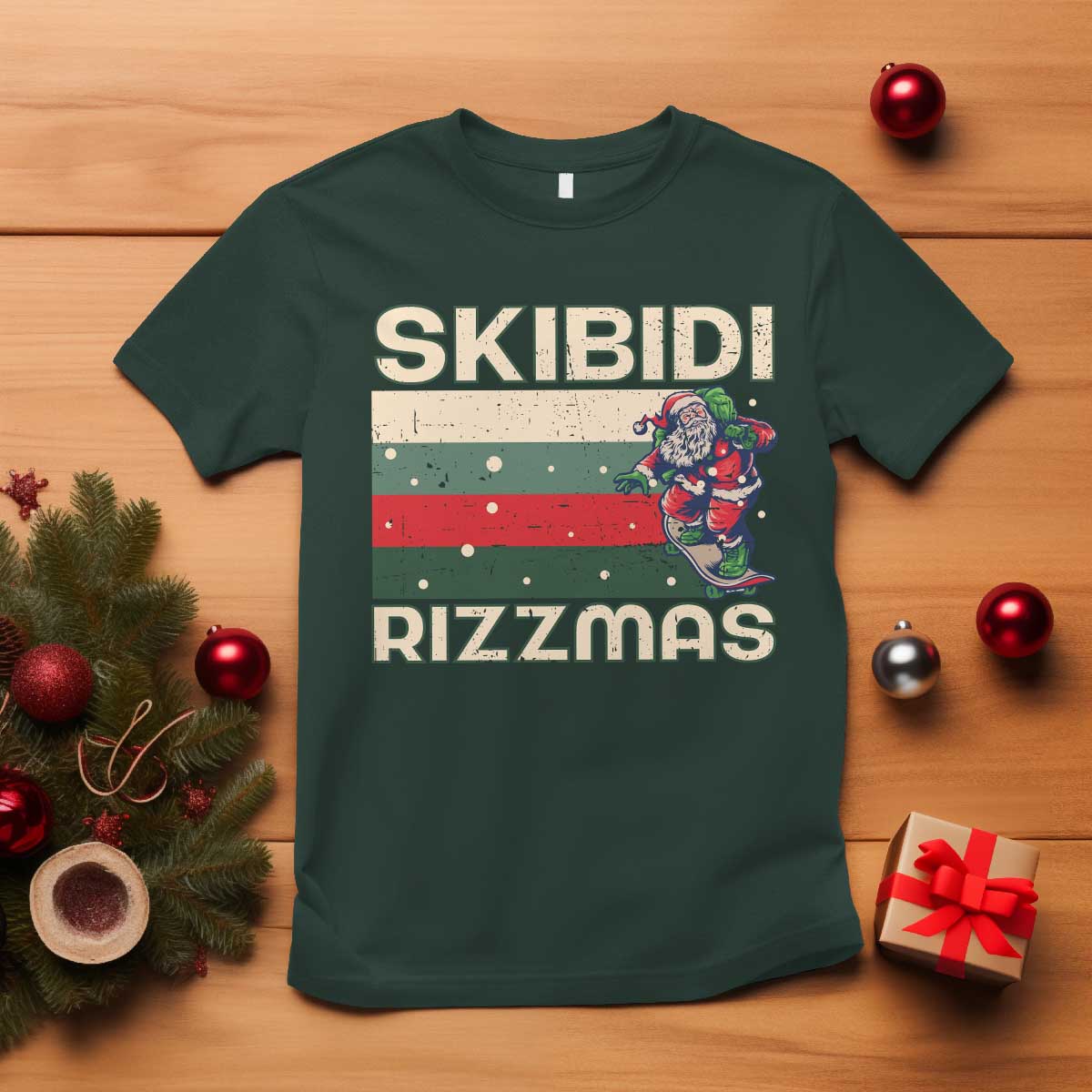 funny-christmas-t-shirt-skibidi-rizzmas-rizz-santa-clause-skating-board-xmas-retro-stripe