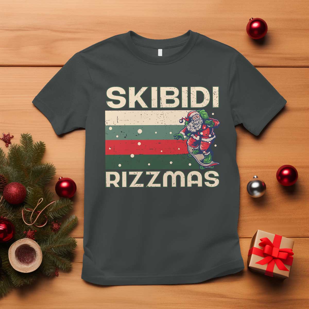 funny-christmas-t-shirt-skibidi-rizzmas-rizz-santa-clause-skating-board-xmas-retro-stripe