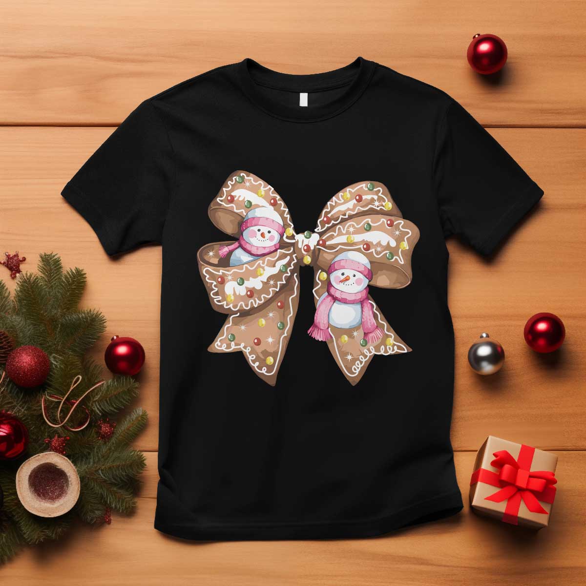 gingerbread-coquette-bow-christmas-t-shirt-cute-snowman-girly-xmas-gifts-for-her