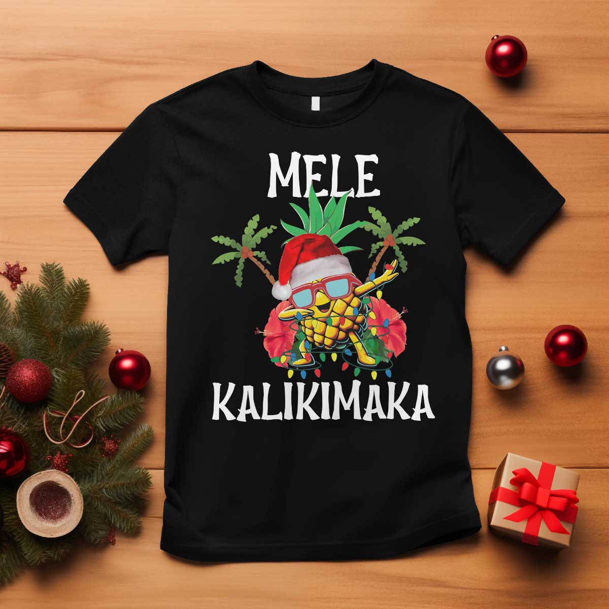 hawaii-christmas-t-shirt-mele-kalikimaka-hawaiian-pineapple-xmas-lights-santa-hat