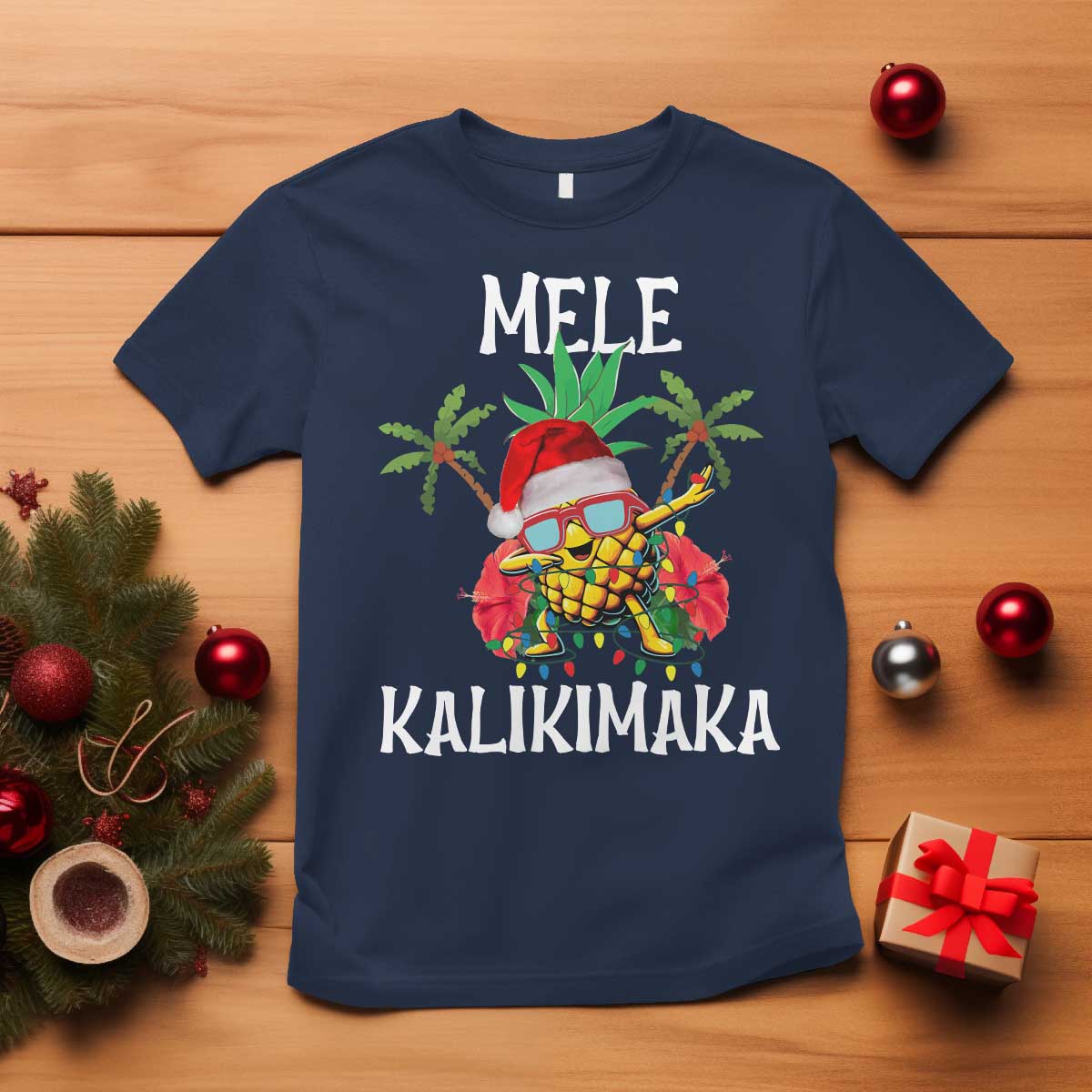 hawaii-christmas-t-shirt-mele-kalikimaka-hawaiian-pineapple-xmas-lights-santa-hat