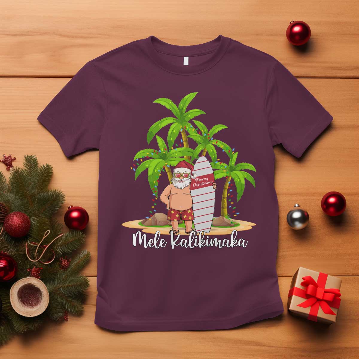 mele-kalikimaka-hawaiian-christmas-in-july-hawaii-santa-t-shirt-xmas-beach-family-vacation