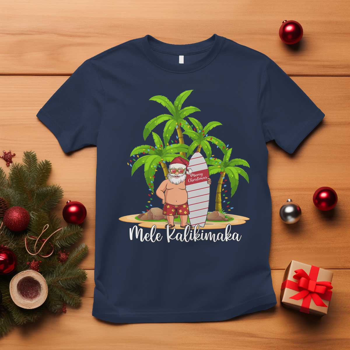 mele-kalikimaka-hawaiian-christmas-in-july-hawaii-santa-t-shirt-xmas-beach-family-vacation
