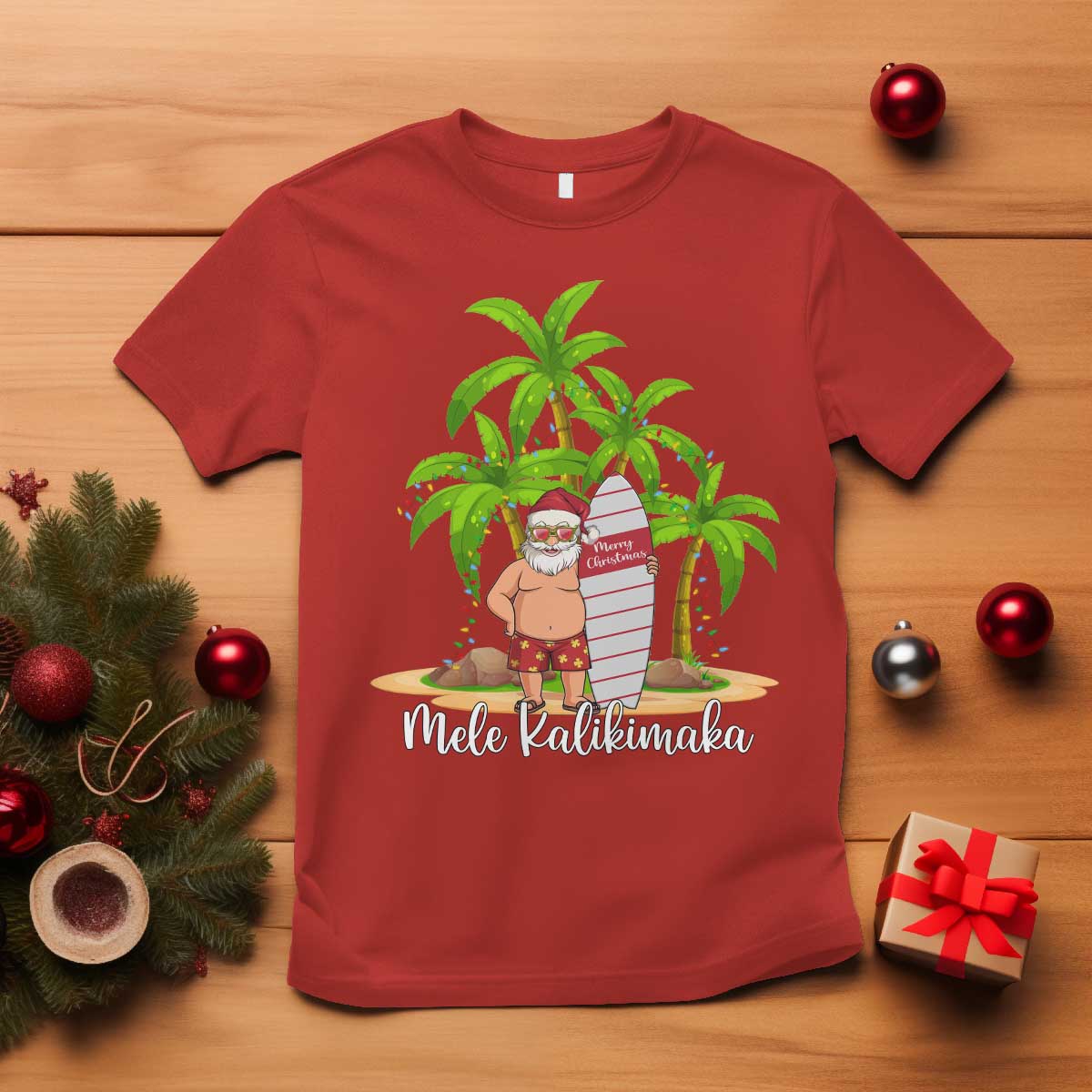 mele-kalikimaka-hawaiian-christmas-in-july-hawaii-santa-t-shirt-xmas-beach-family-vacation