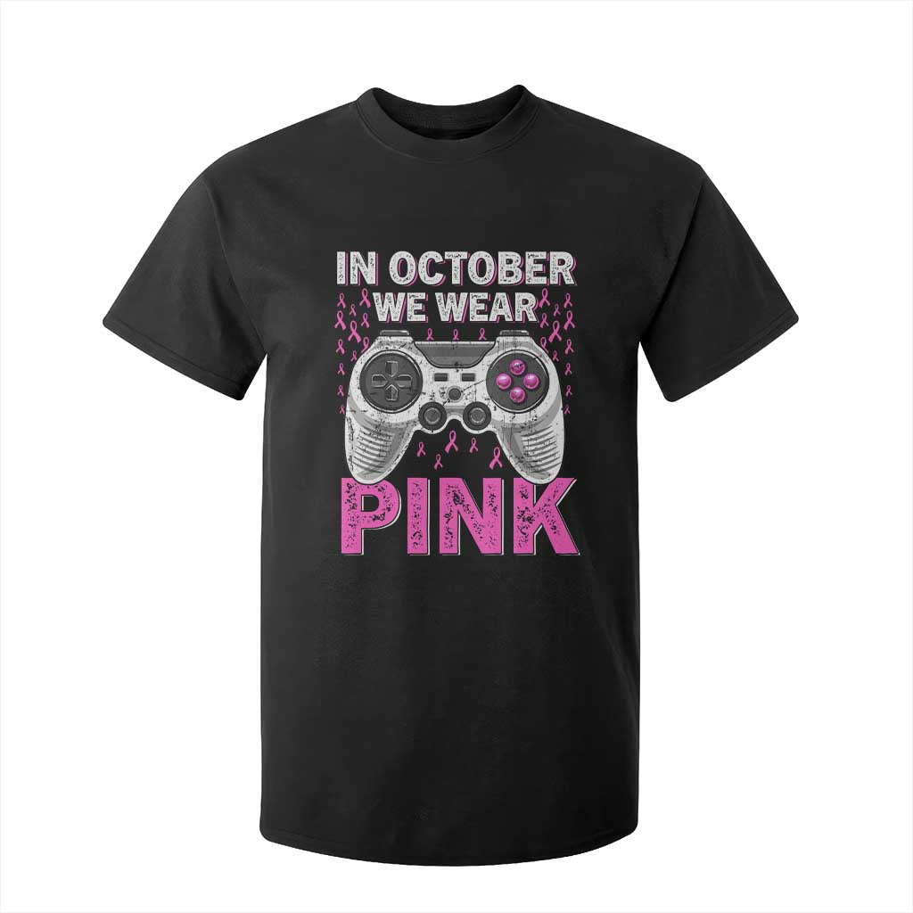 Pink Ribbon Breast Cancer Support October We Wear Pink T Shirt For Kid Kids Gaming
