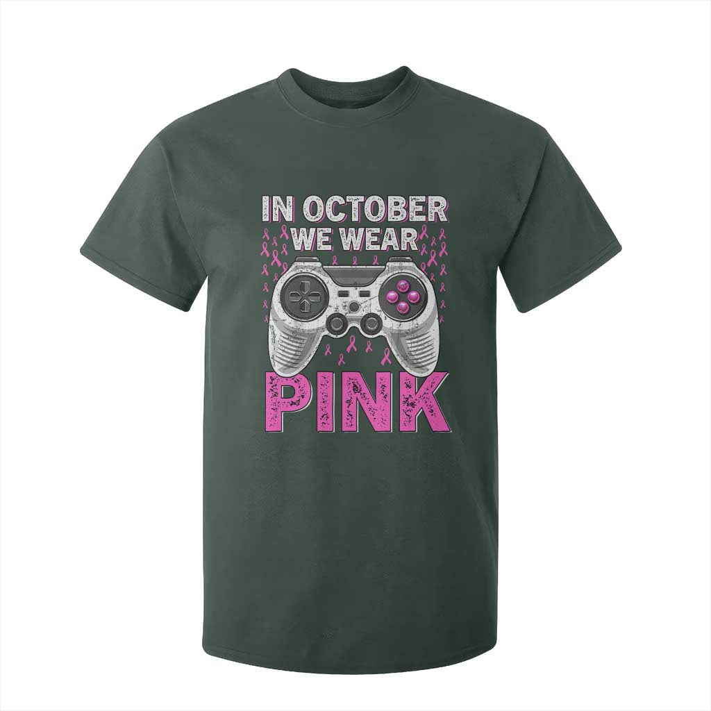 Pink Ribbon Breast Cancer Support October We Wear Pink T Shirt For Kid Kids Gaming