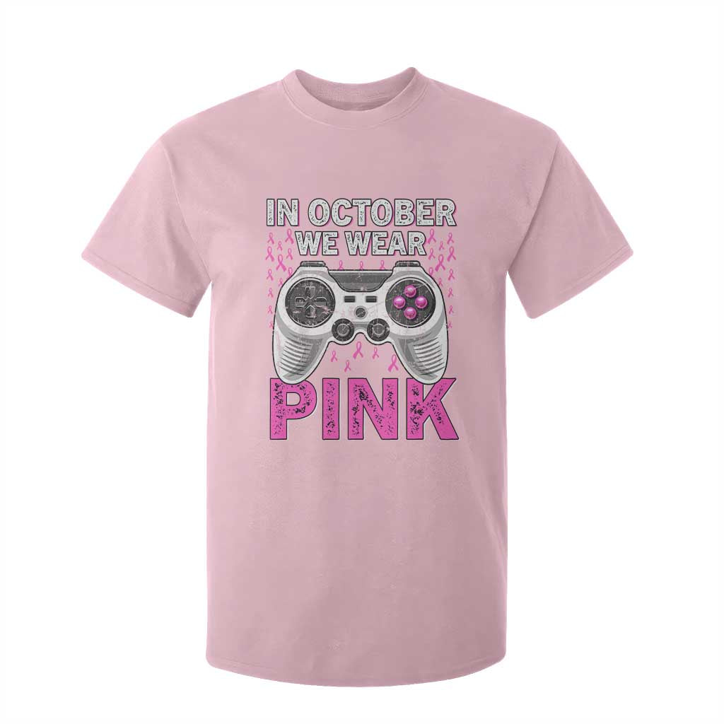 Pink Ribbon Breast Cancer Support October We Wear Pink T Shirt For Kid Kids Gaming