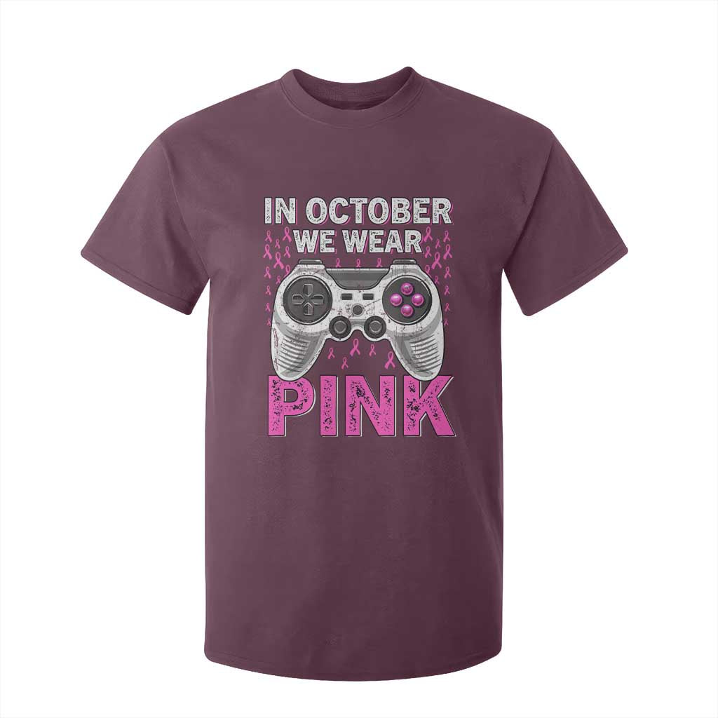 Pink Ribbon Breast Cancer Support October We Wear Pink T Shirt For Kid Kids Gaming