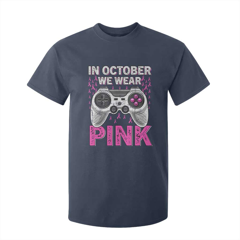 Pink Ribbon Breast Cancer Support October We Wear Pink T Shirt For Kid Kids Gaming